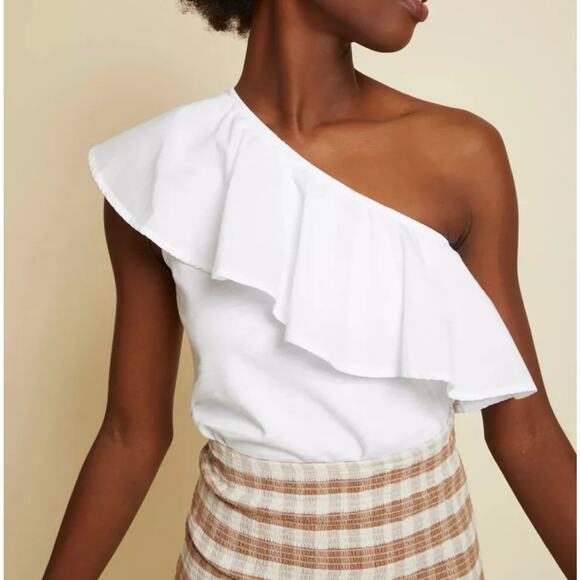Nation Ltd Noella One‎ Shoulder Sleeveless Ruffle Top Blouse Size Small White - Picture 1 of 8